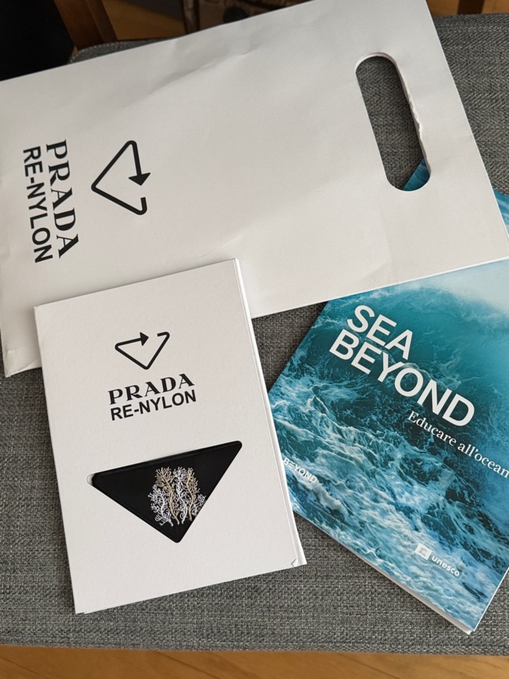 Prada Re-Nylon Triangle Patch — Black with White/Silver Coral y. - Picture 2 of 5